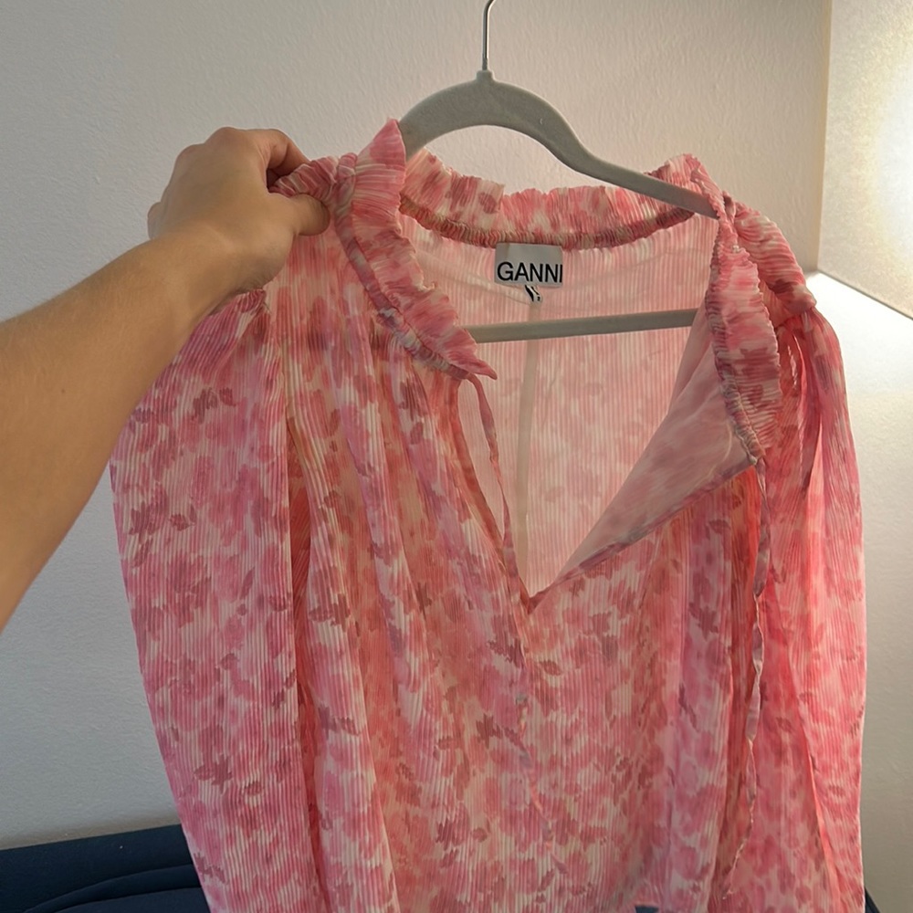 Ganni floral puff sleeve long sleeve